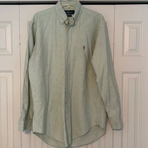 Men’s Ralph Lauren Green and White Long Sleeve Shirt Size 15-/2 34/35